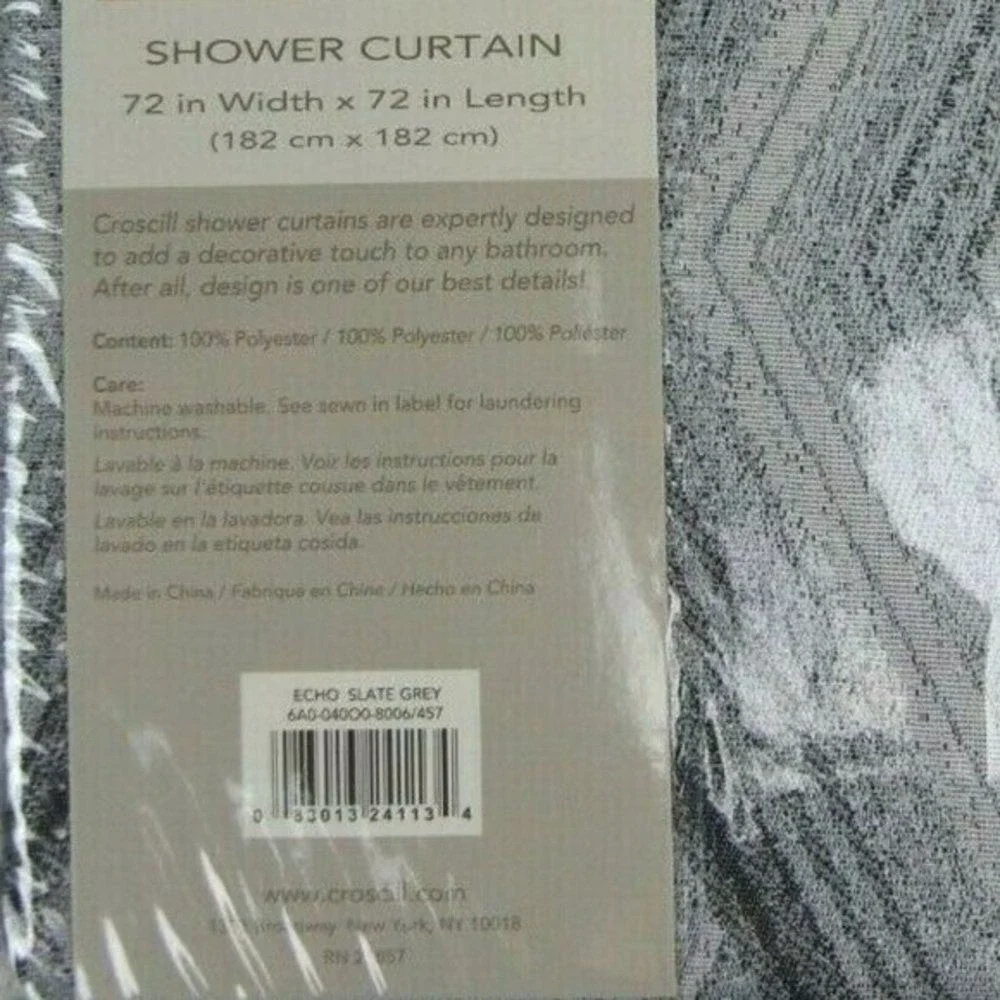 Croscill Echo Shower Curtain 72x72 Slate Grey New Geometric Diamond Woven Fabric